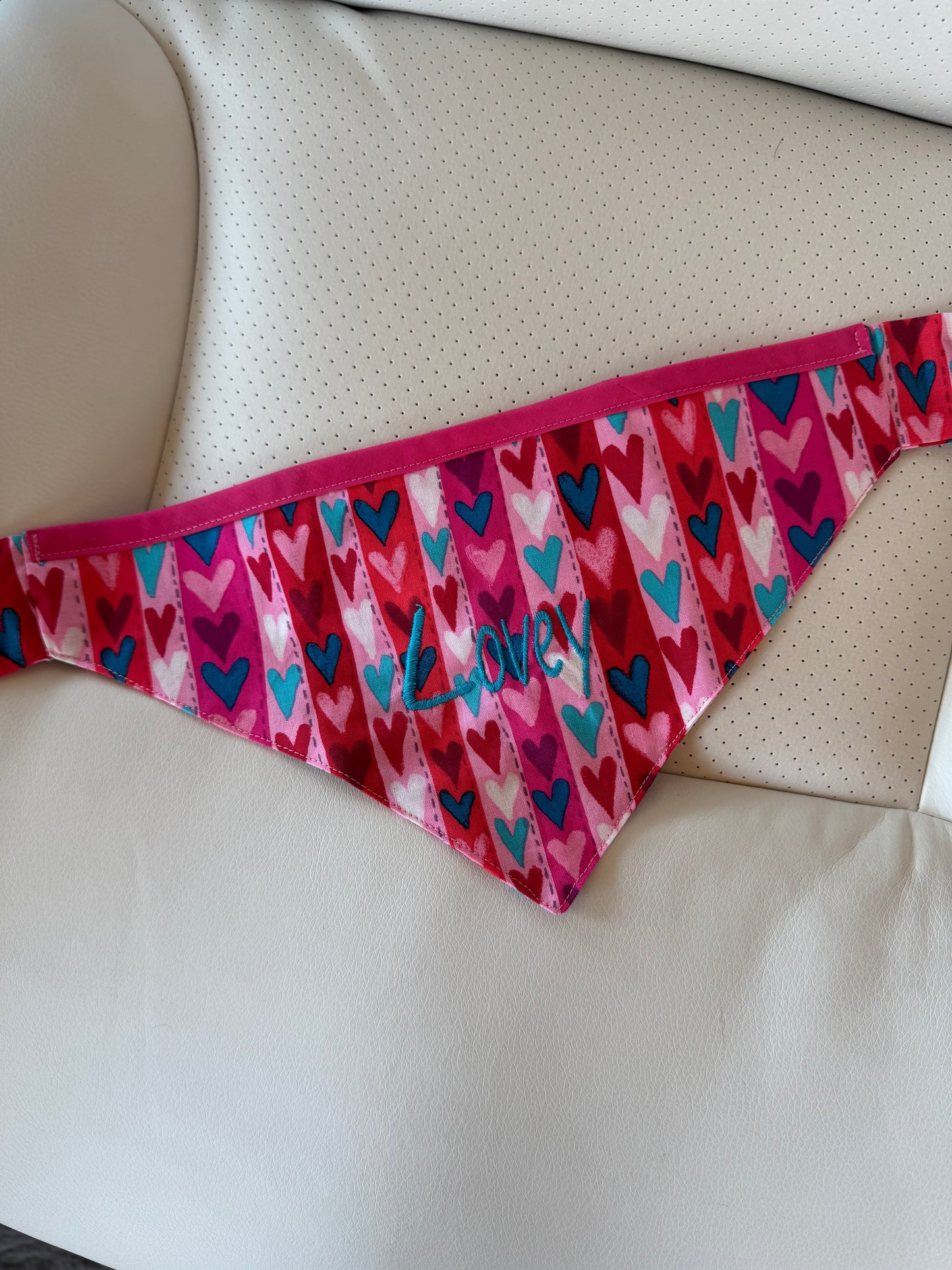 Small Dog Bandana - Hearts Pink Blue - Personalized & Embroidered