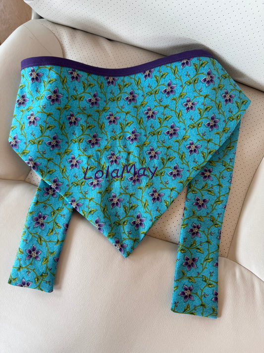 Large Dog Bandana - Aqua Floral - Personalized & Embroidered