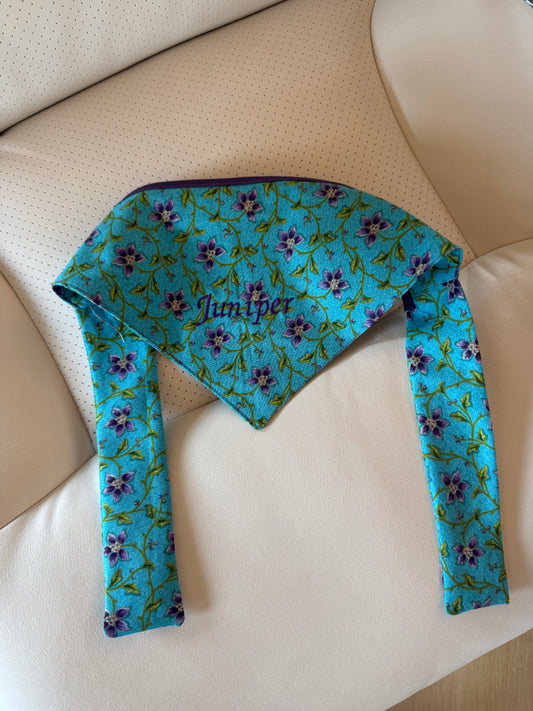 Medium Dog Bandana - Aqua Floral Print - Personalized & Embroidered
