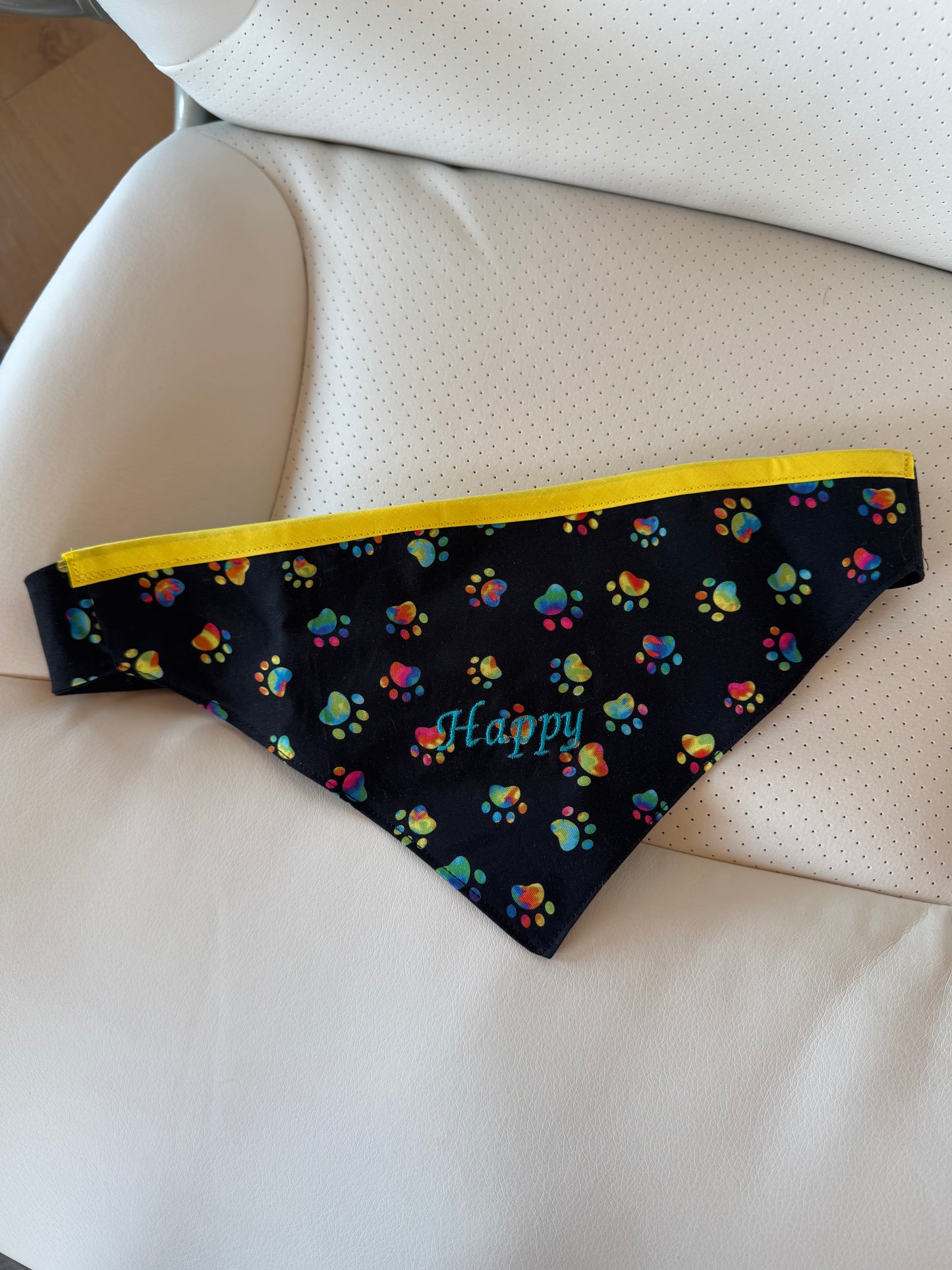 Small Dog Bandana - Black Pawprint - Pesronalized & Embroidered