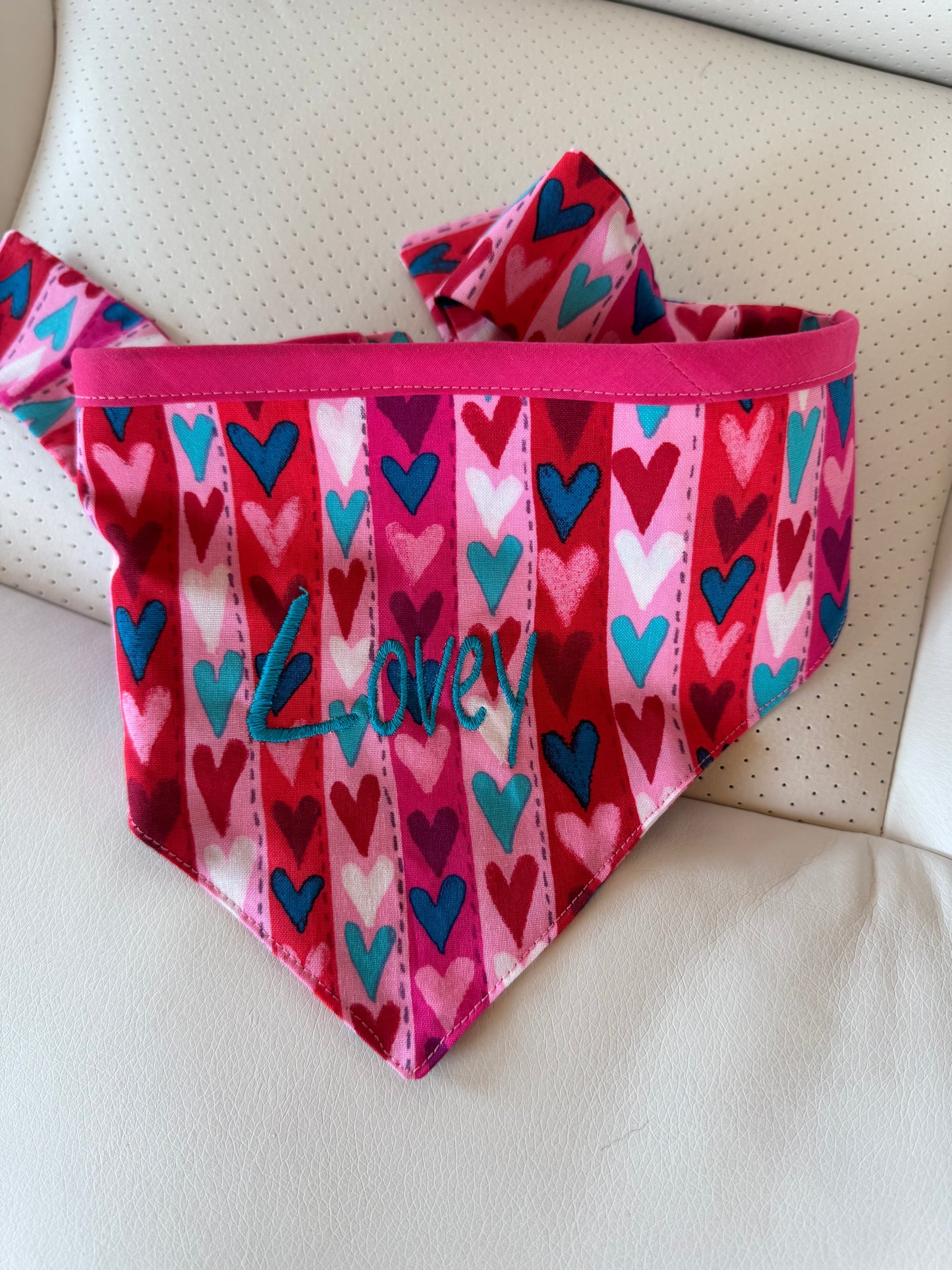 Small Dog Bandana - Hearts Pink Blue - Personalized & Embroidered