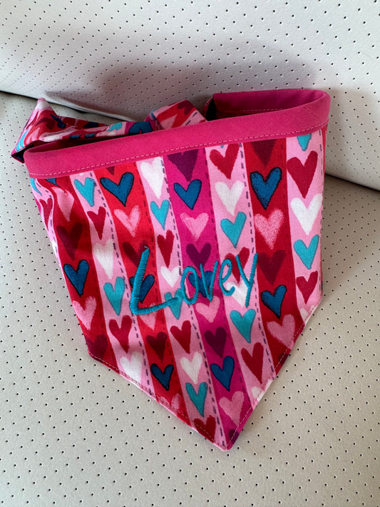 Small Dog Bandana - Hearts Pink Blue - Personalized & Embroidered