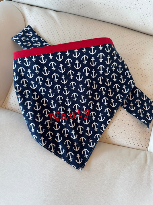 Medium Dog Bandaa - Nautical Navy Blue Red - Personalized & Embroidered