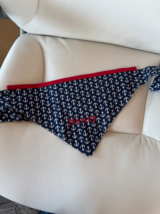 Medium Dog Bandaa - Nautical Navy Blue Red - Personalized & Embroidered
