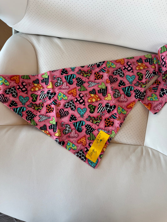 Medium Dog Bandana - Multicolor Pink Hearts - Personalized & Embroidered